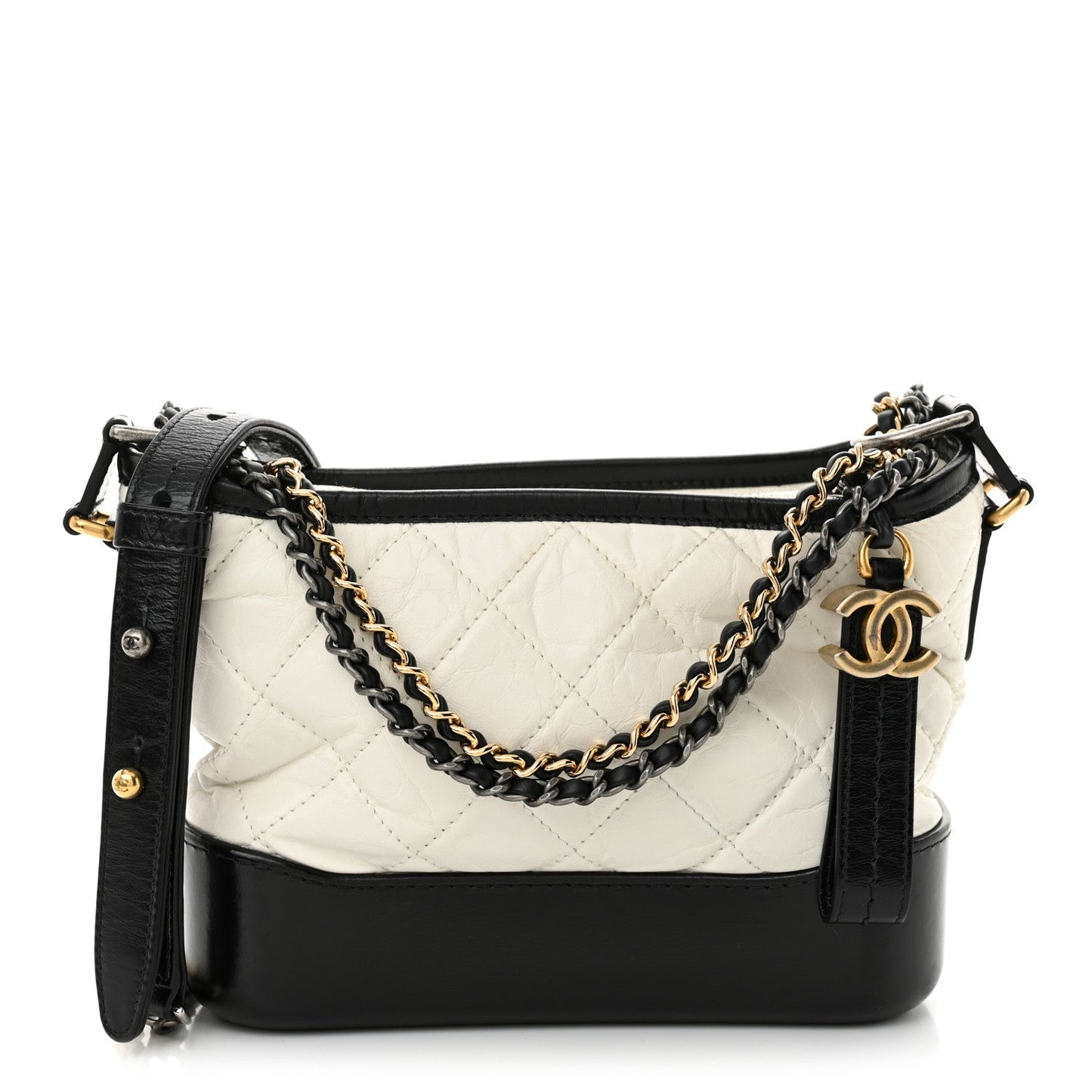 Amelia Aged Calfskin Quilted Small Gabrielle Hobo Black White