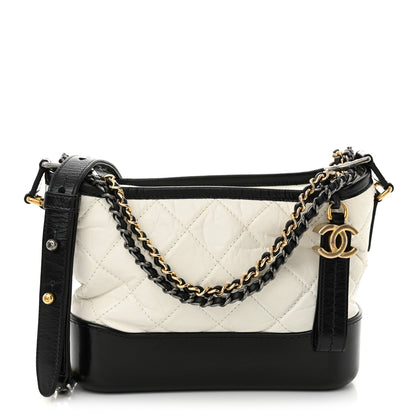 Amelia Aged Calfskin Quilted Small Gabrielle Hobo Black White