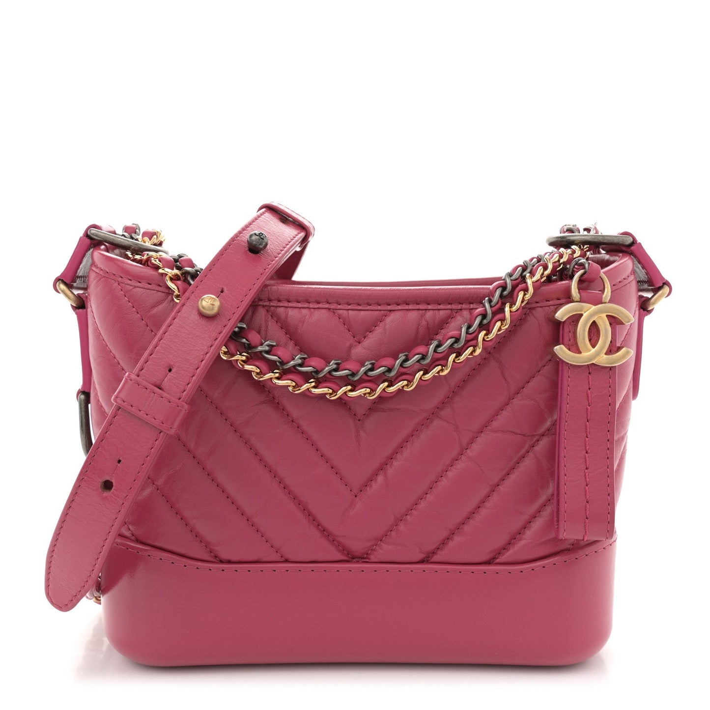 Amelia Aged Calfskin Chevron Quilted Small Gabrielle Hobo Dark Pink