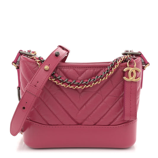 Amelia Aged Calfskin Chevron Quilted Small Gabrielle Hobo Dark Pink