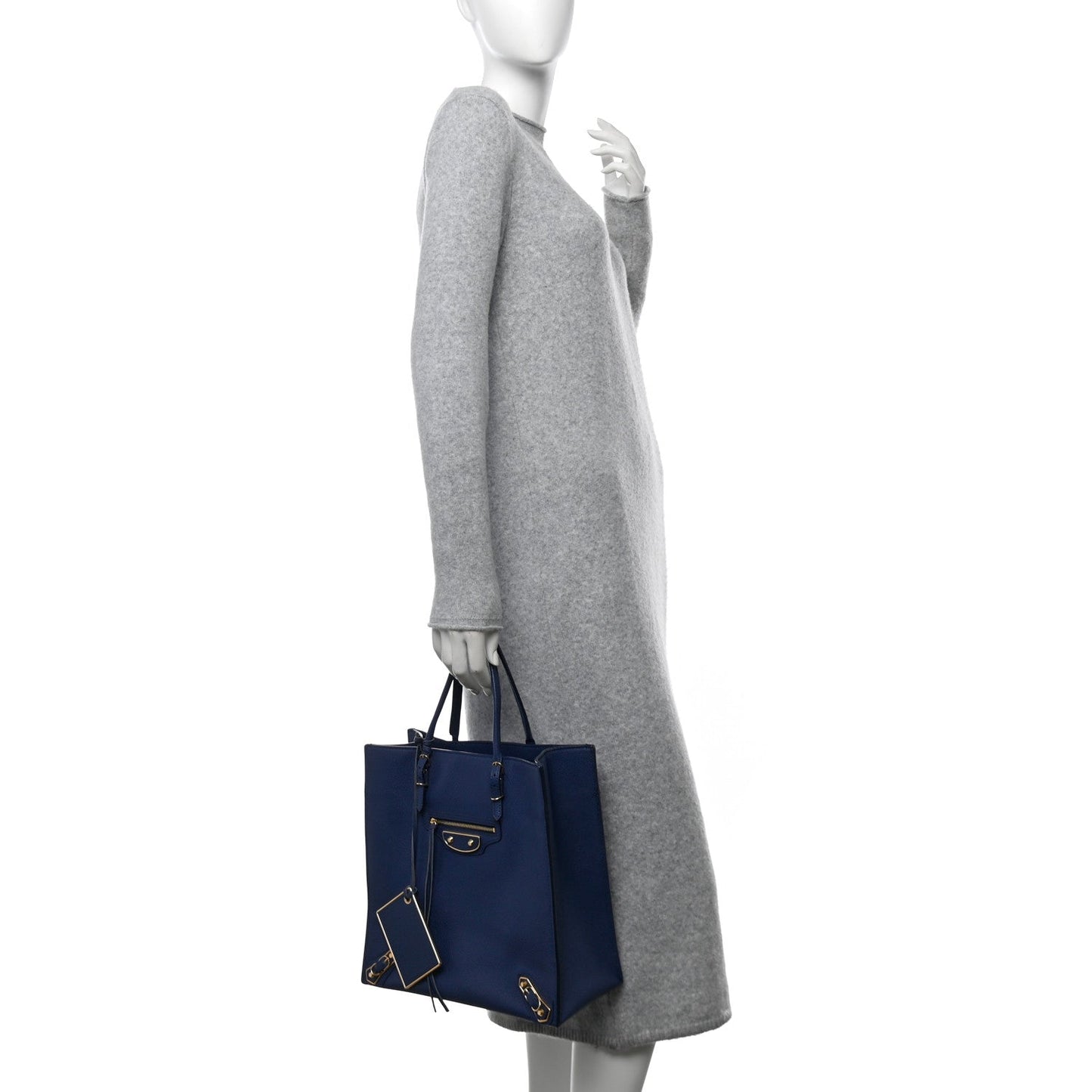 Balenciaga Grained Calfskin Gold Metallic Edge Hardware Papier Small A4 Tote Bleu