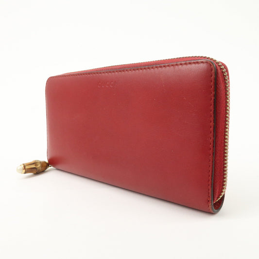 GUCCI Bamboo Leather Round Zippy Wallet Long Wallet Red  d