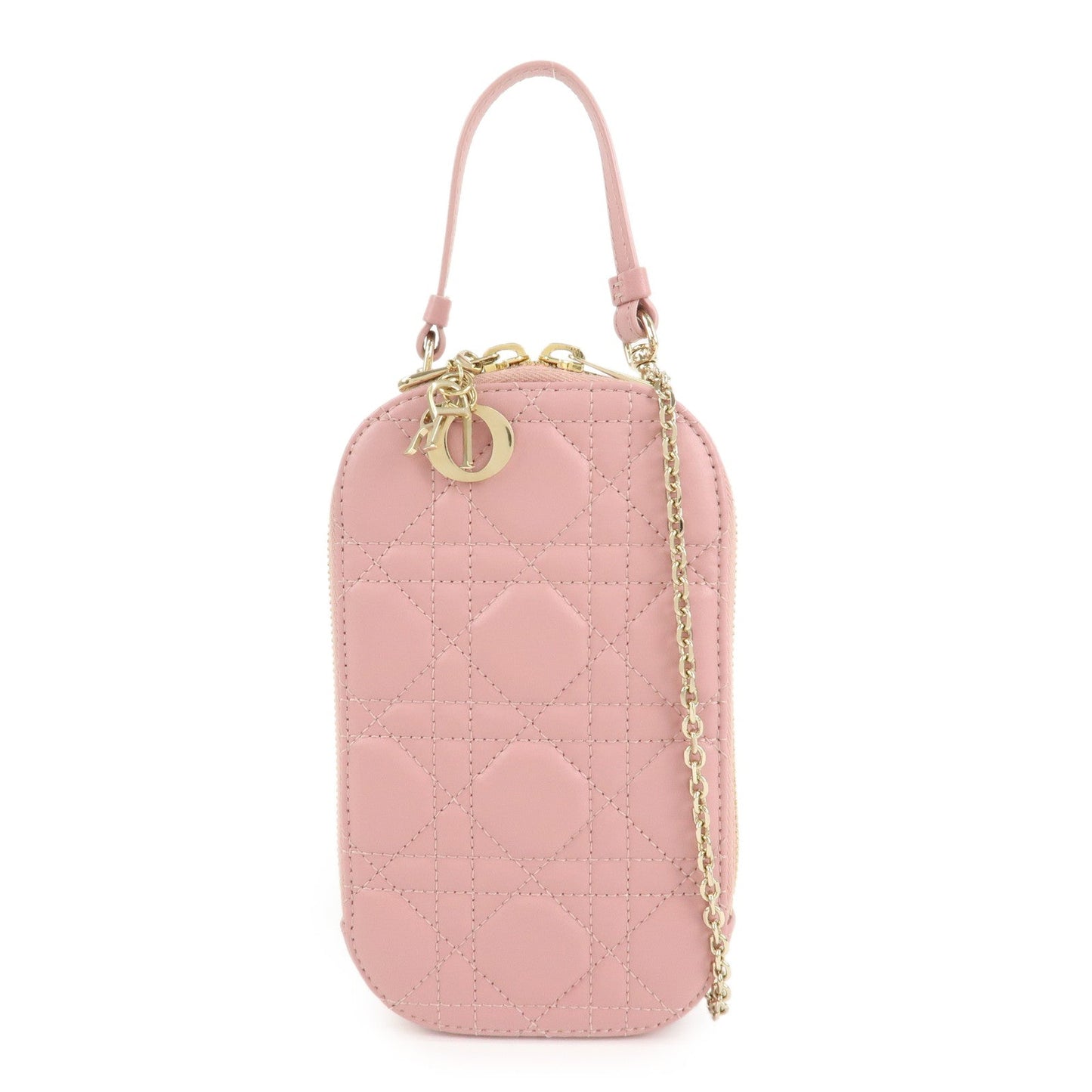 Christian Dior Cannage Leather Phone Holder Shoulder Bag Pink  d