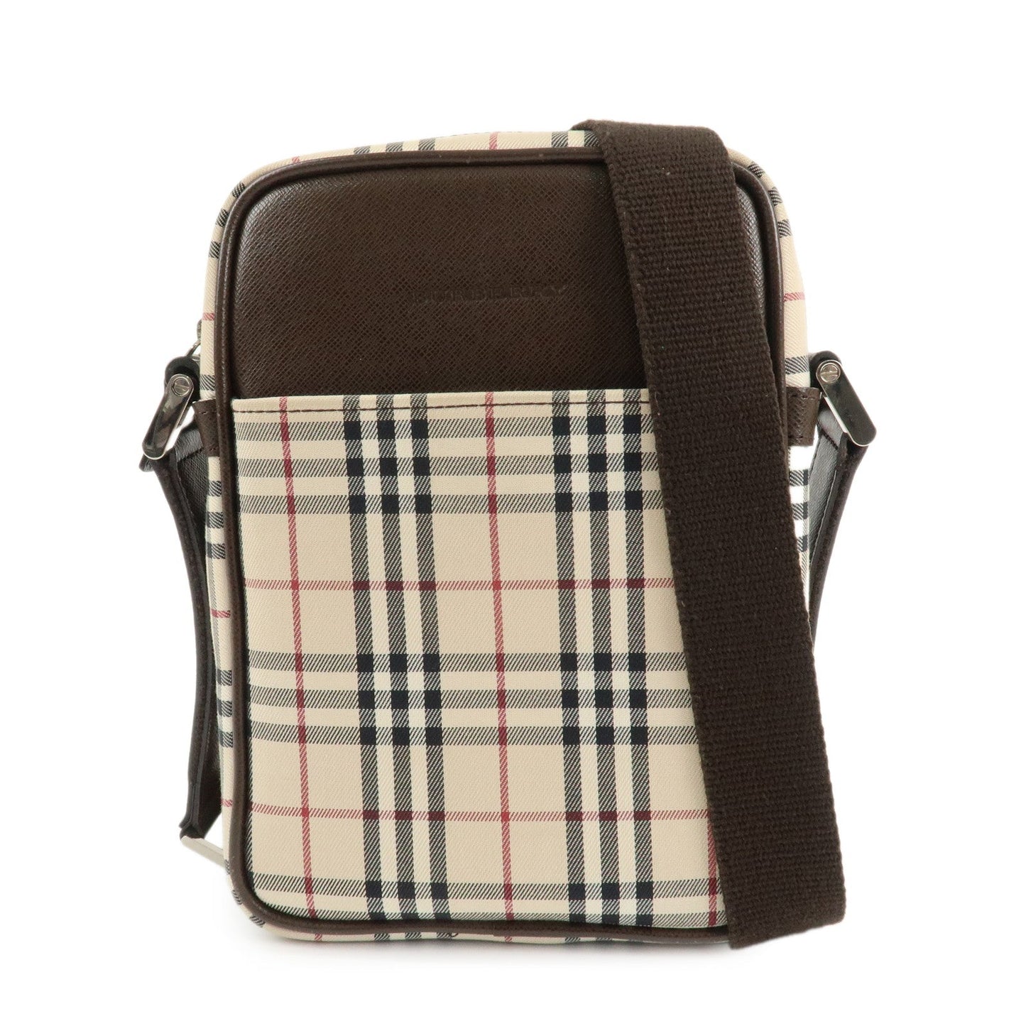 BURBERRY Nova Plaid Canvas Leather Shoulder Bag Crossbody Bag Brown  d