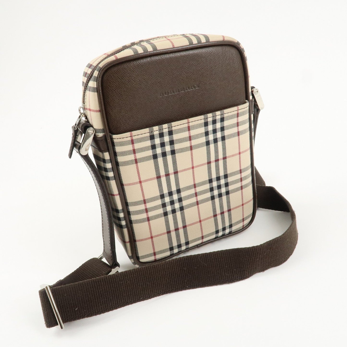 BURBERRY Nova Plaid Canvas Leather Shoulder Bag Crossbody Bag Brown  d