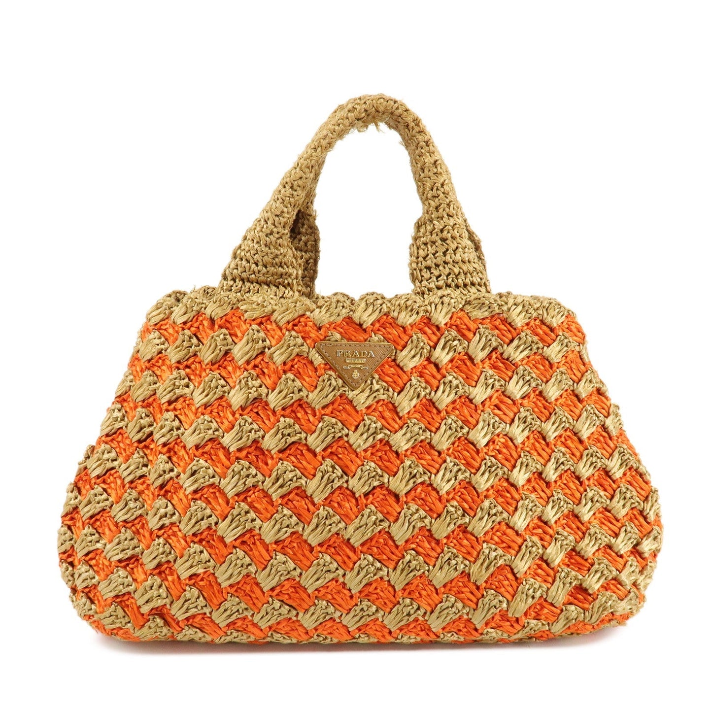 PRADA Triangl Logo Braded Tote Bag Hand Bag Orange Beige  d