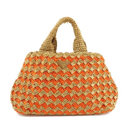 PRADA Triangl Logo Braded Tote Bag Hand Bag Orange Beige  d