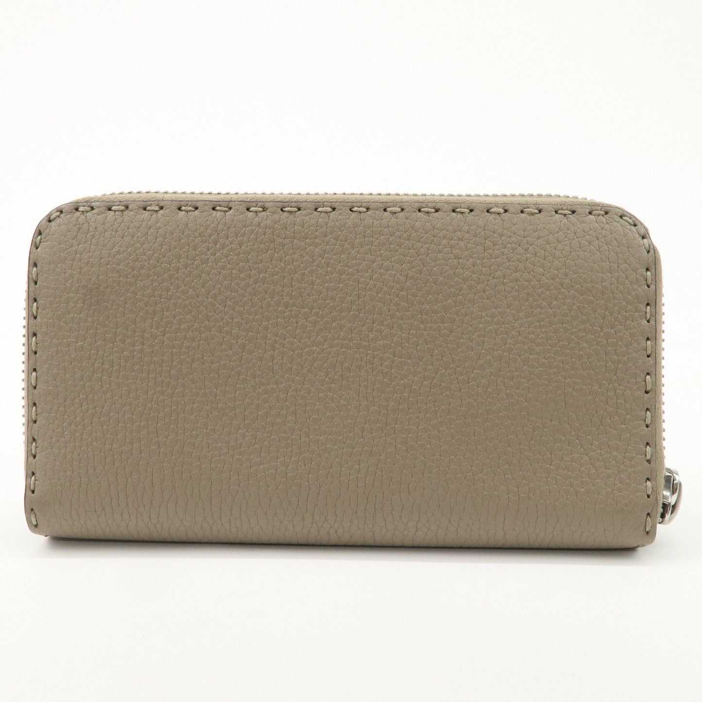 FENDI Selleria Leather Zip Around Long Wallet Greige 8M0374  d