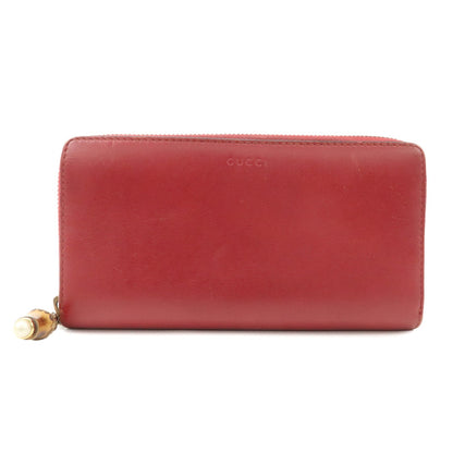 GUCCI Bamboo Leather Round Zippy Wallet Long Wallet Red  d