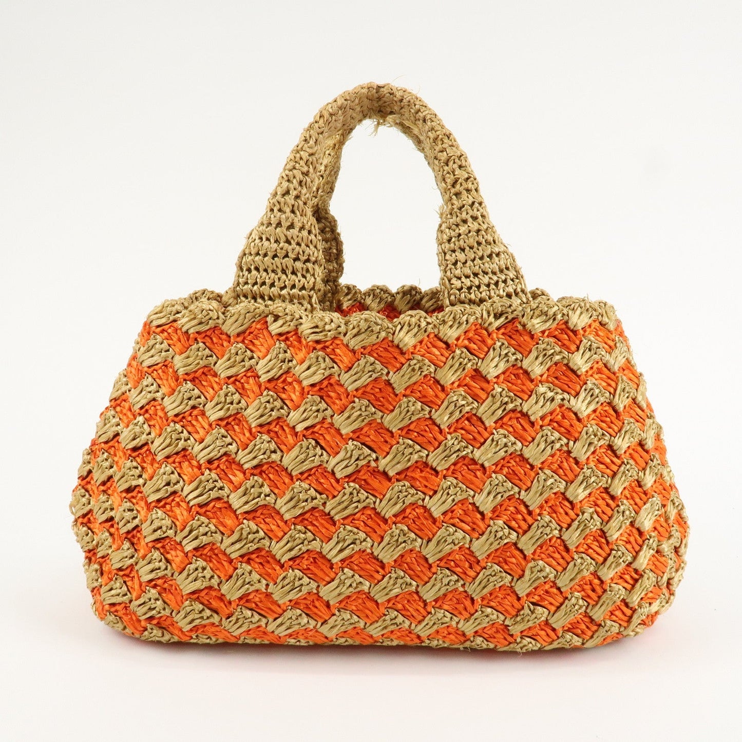 PRADA Triangl Logo Braded Tote Bag Hand Bag Orange Beige  d