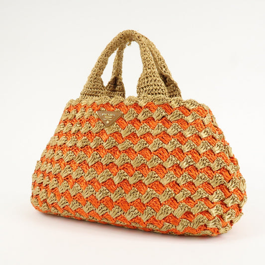 PRADA Triangl Logo Braded Tote Bag Hand Bag Orange Beige  d