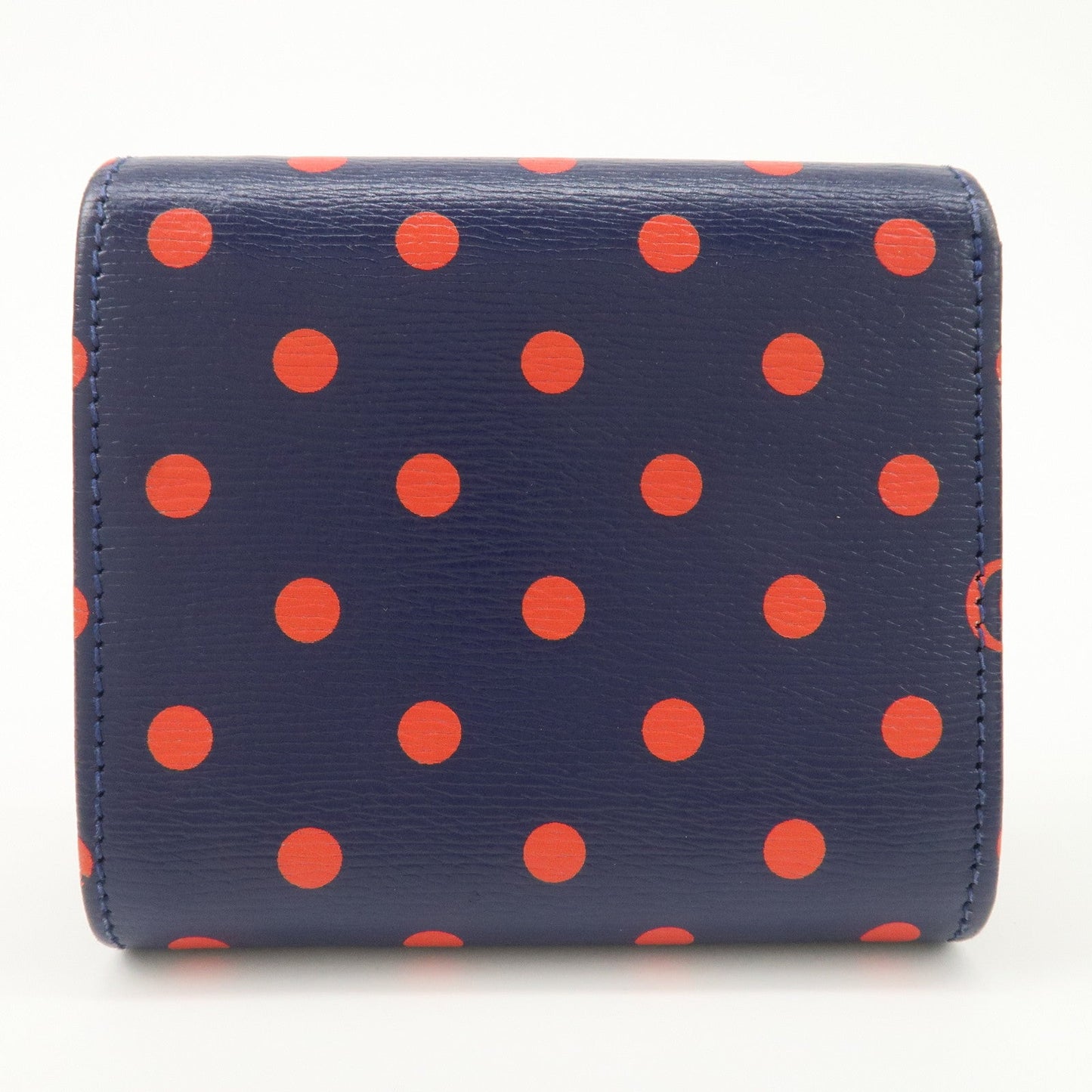 GUCCI Horsebit Dots Pattern Leather Bi-fold Wallet Navy Red 621891  d