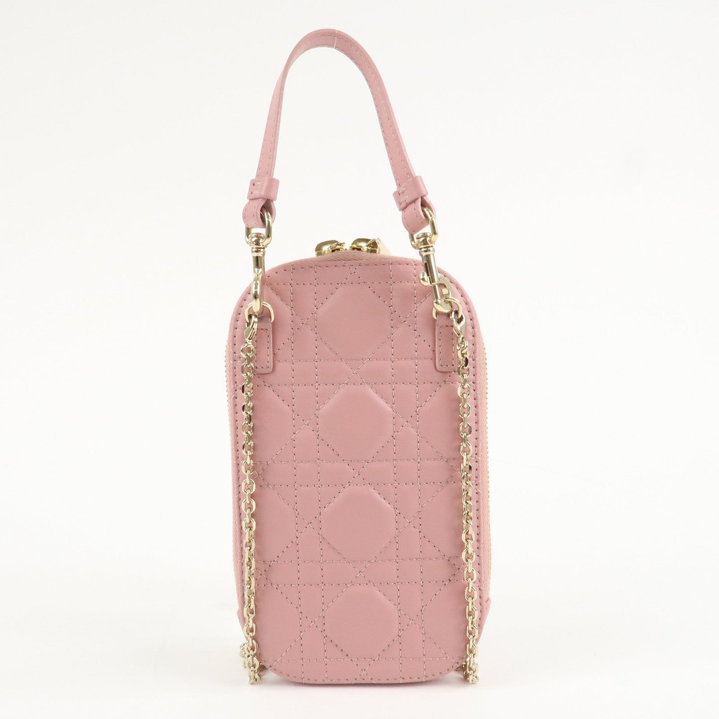 Christian Dior Cannage Leather Phone Holder Shoulder Bag Pink  d