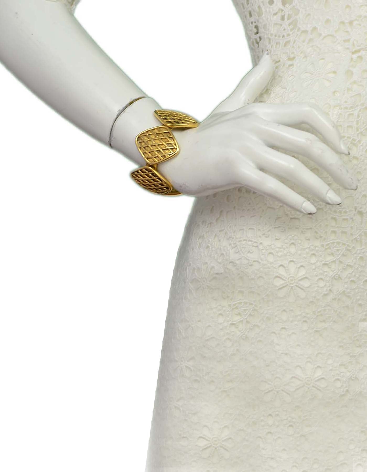 Chanel   '90s Gold Quilted Medallion Cuff Bracelet
