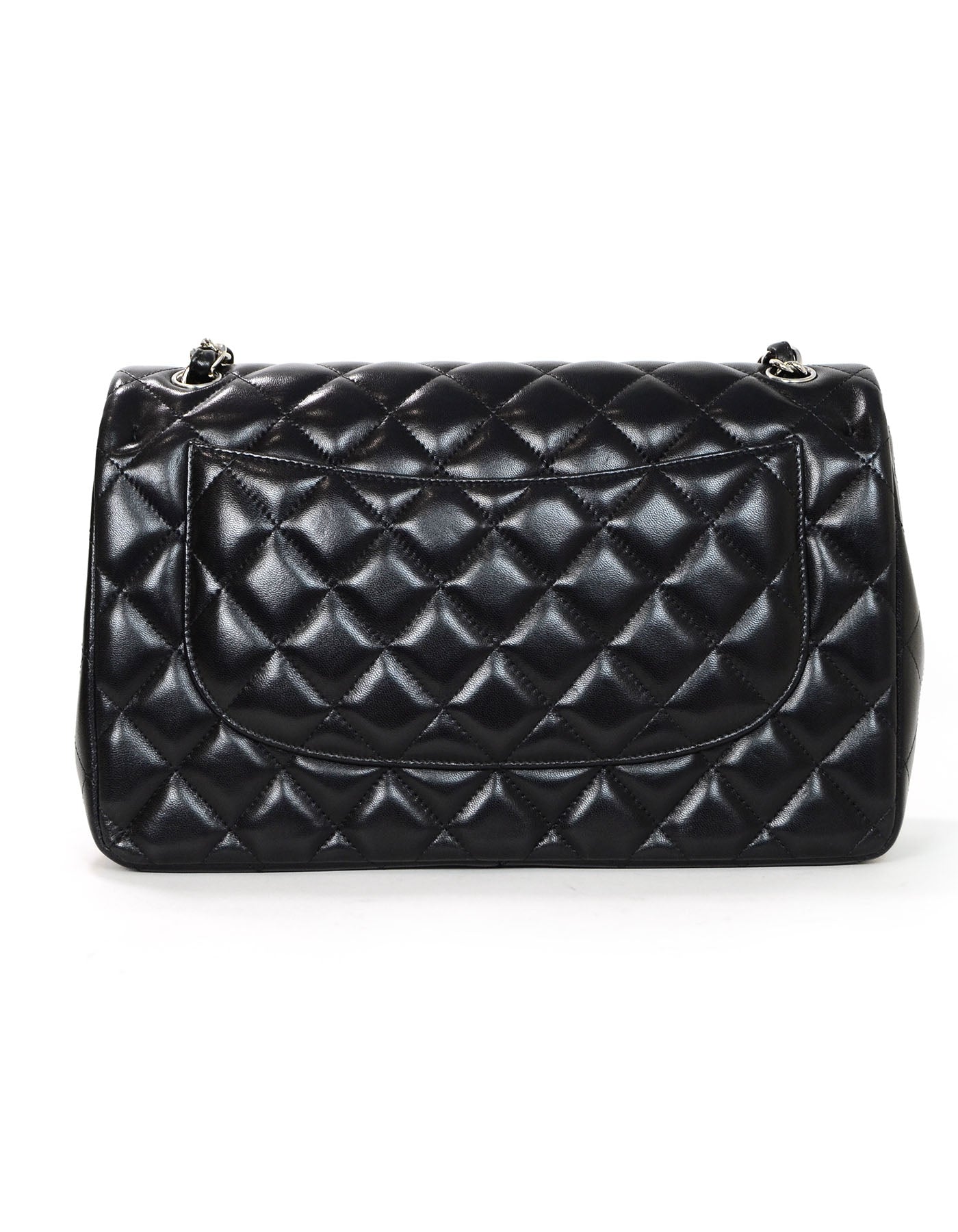 Chanel Black Lambskin Quilted Double Flap Jumbo Bag SHW