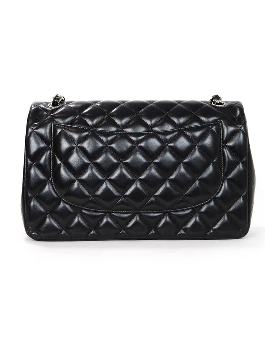 Chanel Black Lambskin Quilted Double Flap Jumbo Bag SHW