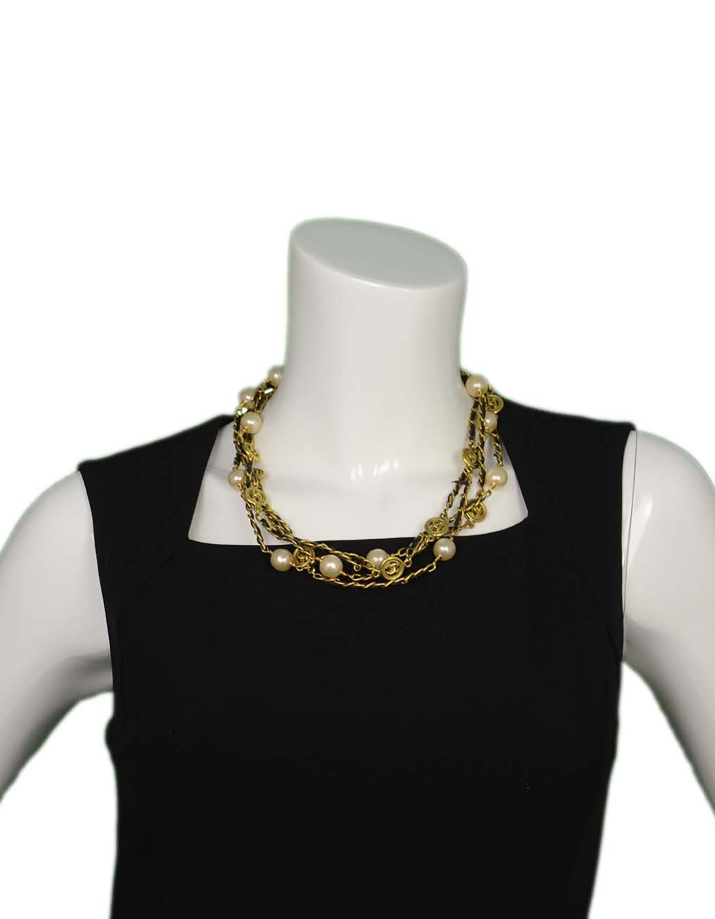 Chanel   '94 Leather Woven Chain Link 82" Necklace
