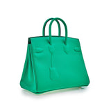 Luxury Hermes Birkin 25 Shadow Bag Menthe Swift Leather