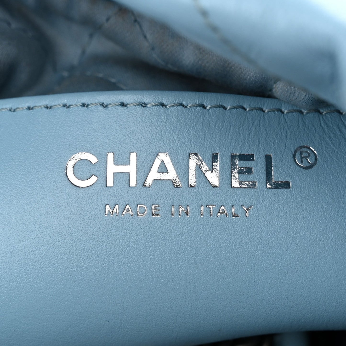 Amelia Shiny Calfskin Quilted Mini 22 Light Blue