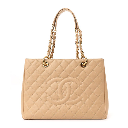 Amelia Caviar Quilted Grand Shopping Tote GST Beige Clair