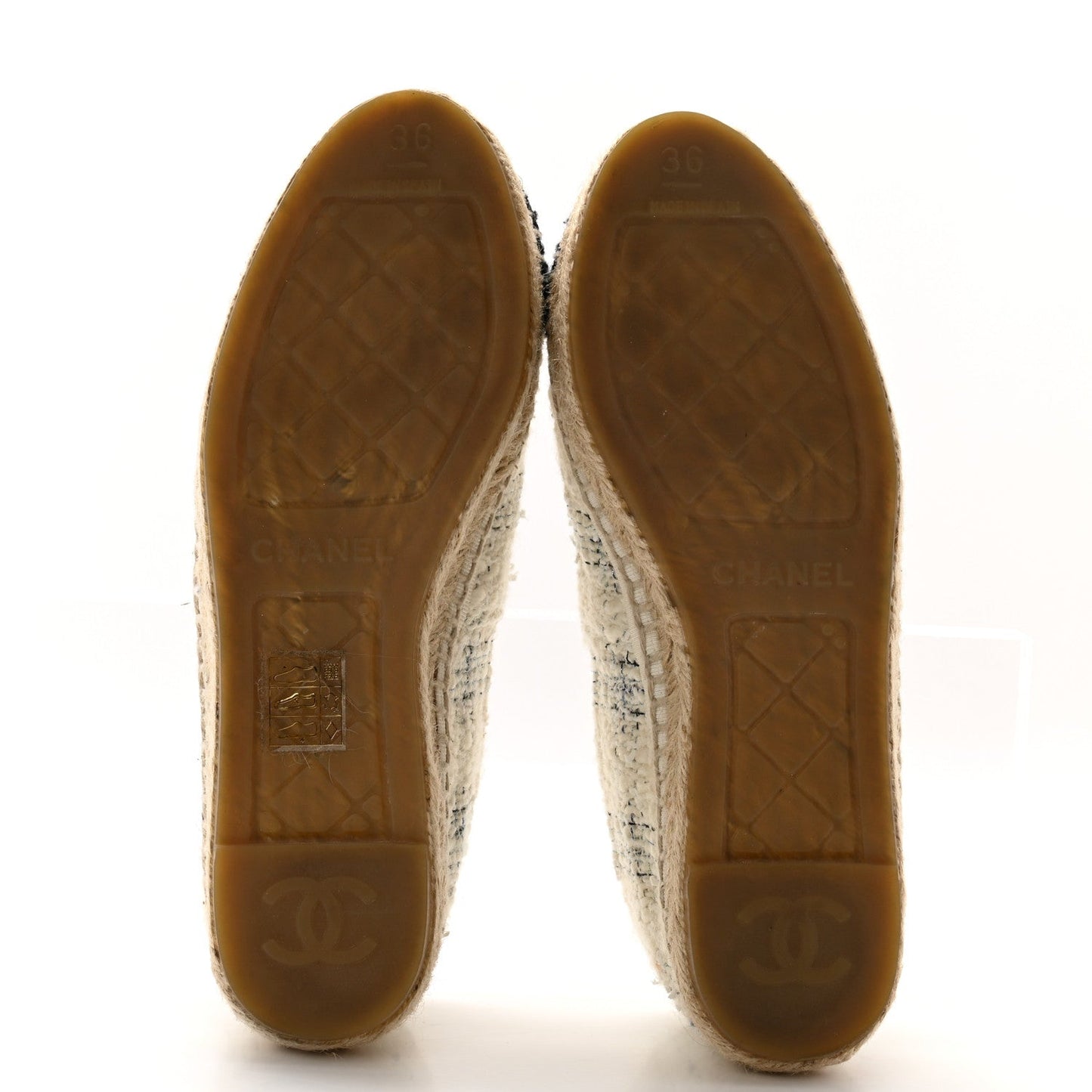 Amelia Tweed CC Espadrilles 36 Ecru White Blue Black