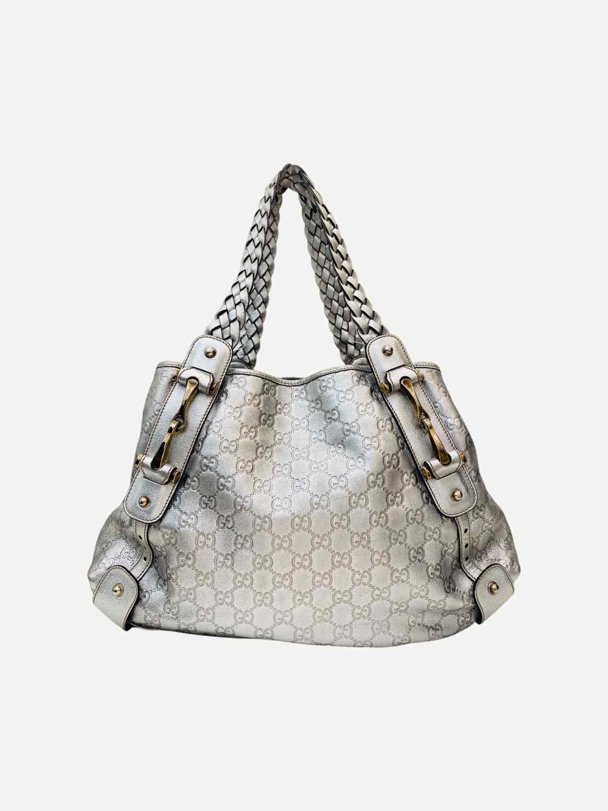 GUCCI Horsebit Pelham Silver Guccissima Shoulder Bag