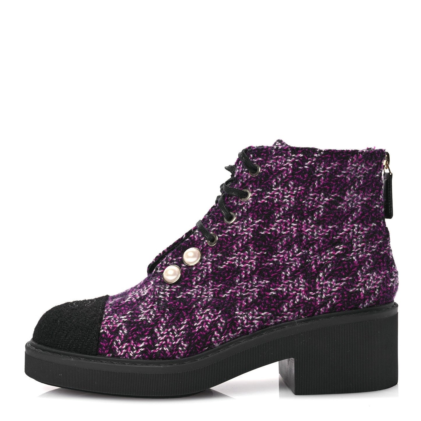 Amelia Tweed Pearl Combat Short Boots 38 Purple Black