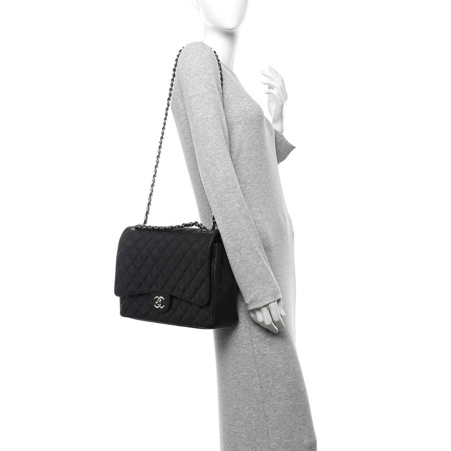 Amelia Caviar Quilted Maxi Double Flap Black