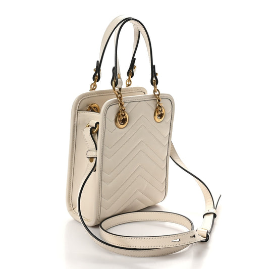 Amelia Calfskin Matelasse Chevron Mini GG Marmont Tote Mystic White