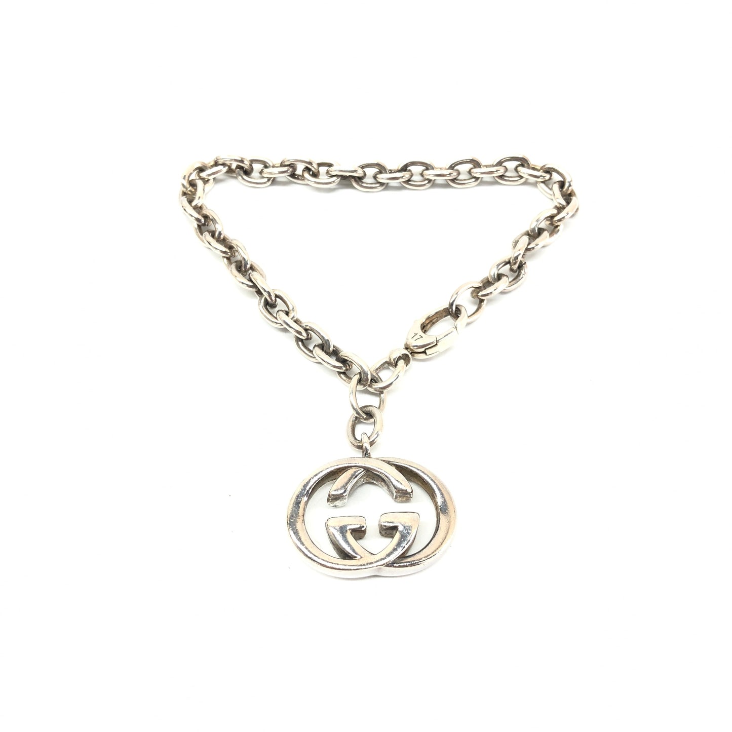 Gucci Interlocking GG Logo Charm Sterling Silver Bracelet