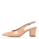 Amelia Patent Calfskin Cap Toe CC Slingback Pumps 38 Beige