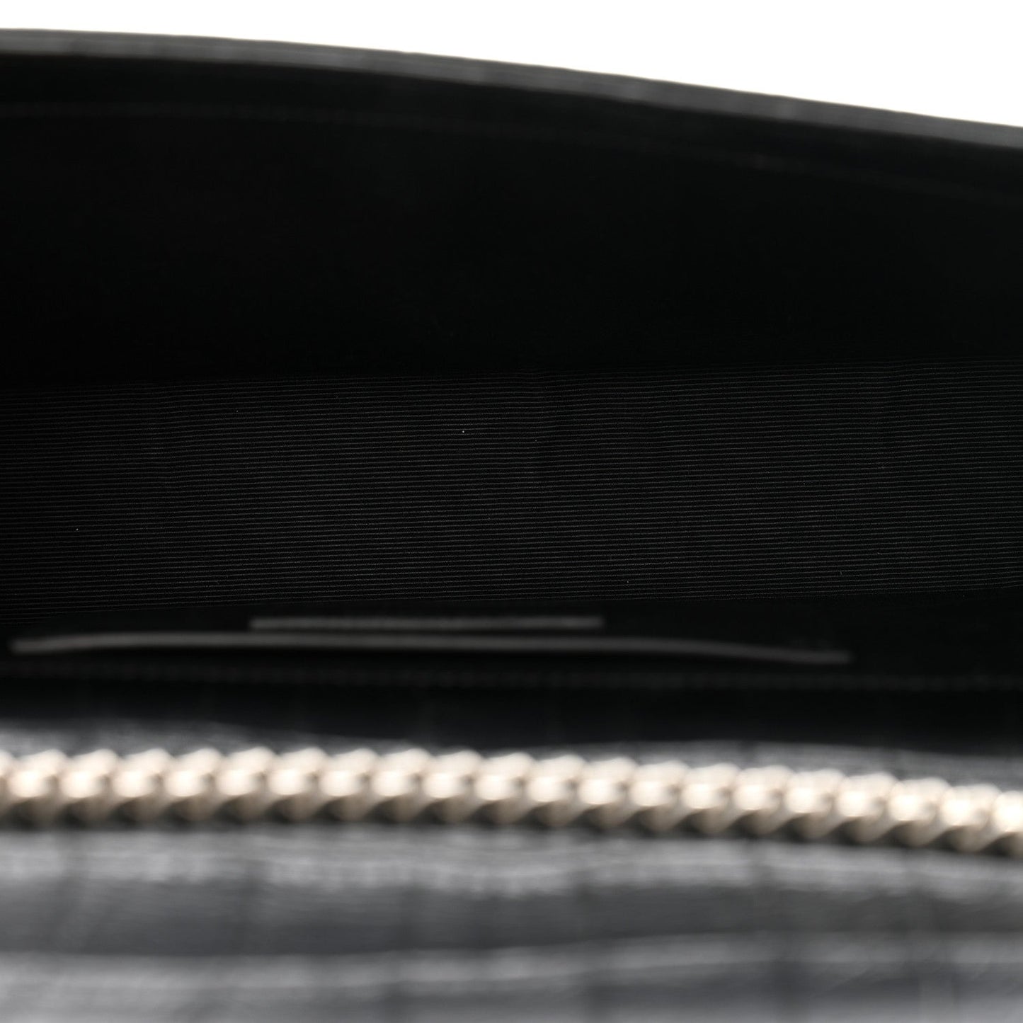 Saint Laurent Calfskin Crocodile Embossed Medium Classic Monogram Kate Tassel Satchel Black