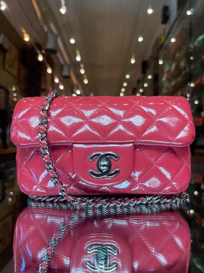 Chanel Patent Mini Flap Bag Dark Rose Pink 2014