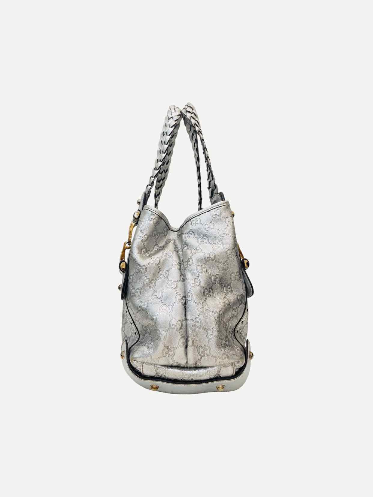 GUCCI Horsebit Pelham Silver Guccissima Shoulder Bag