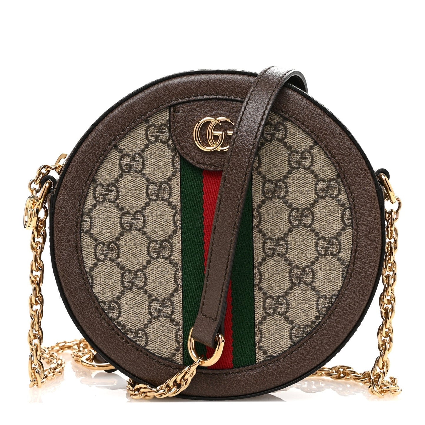 Amelia GG Supreme Monogram Web Mini Ophidia Round Shoulder Bag Brown