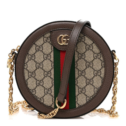 Amelia GG Supreme Monogram Web Mini Ophidia Round Shoulder Bag Brown