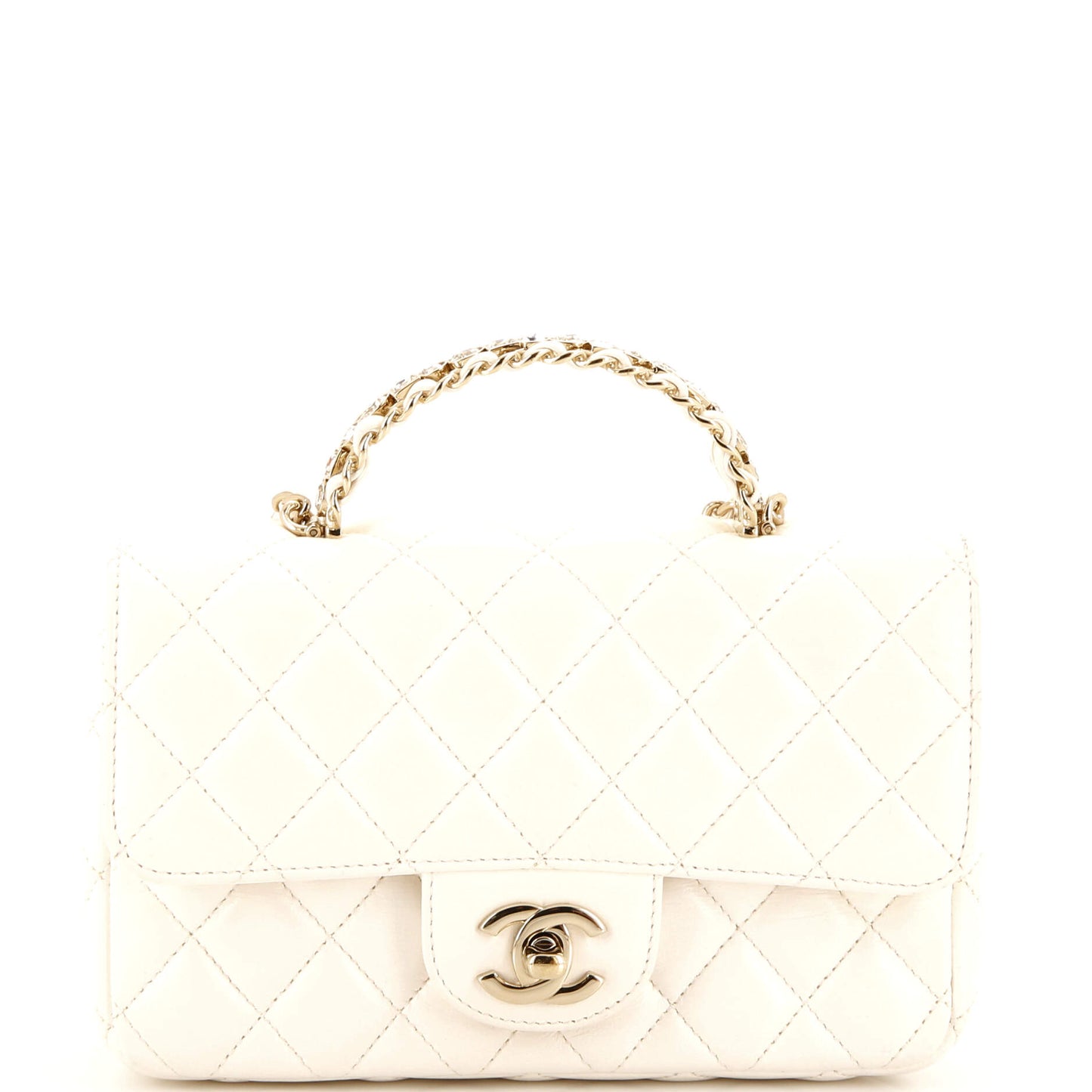 CHANEL Crystal Chain Flap Top Handle Bag Quilted Lambskin Small