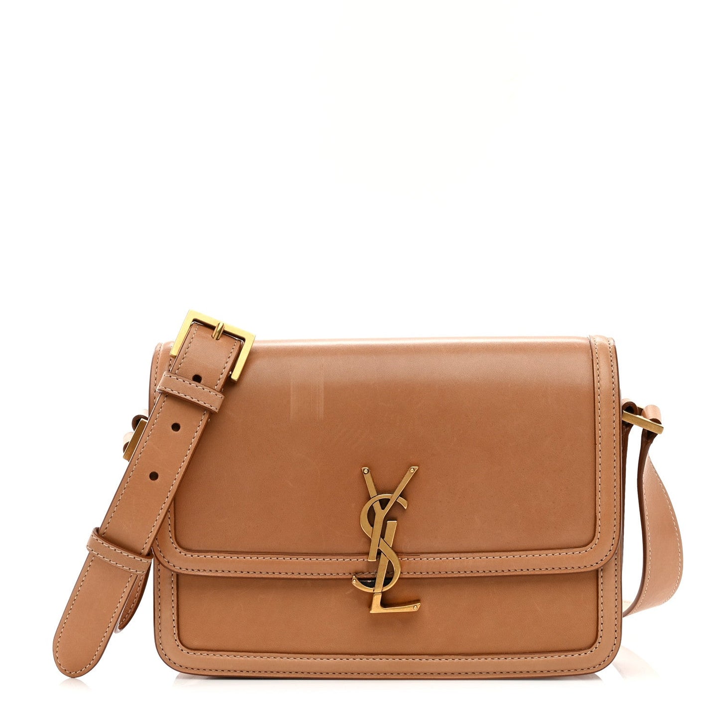 Saint Laurent Box Calfskin Monogram Medium Solferino Satchel Natural Tan