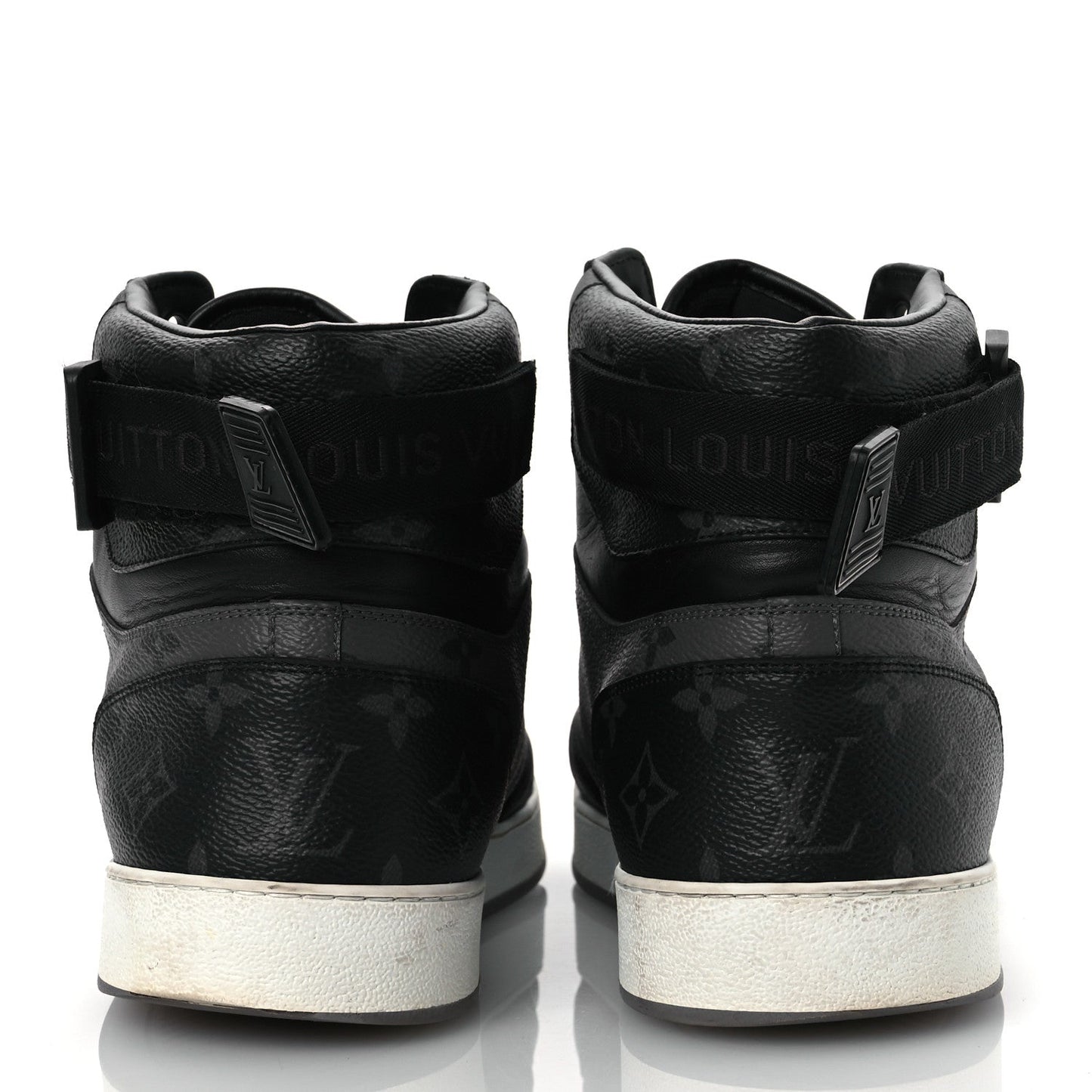 Louis Vuitton Calfskin Monogram Eclipse Mens Rivoli High Top Sneakers 10.5 Black Grey