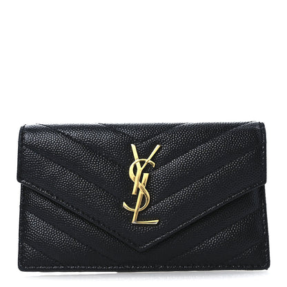 Saint Laurent Grain De Poudre Matelasse Chevron Monogram Compact Wallet Black