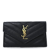 Saint Laurent Grain De Poudre Matelasse Chevron Monogram Compact Wallet Black