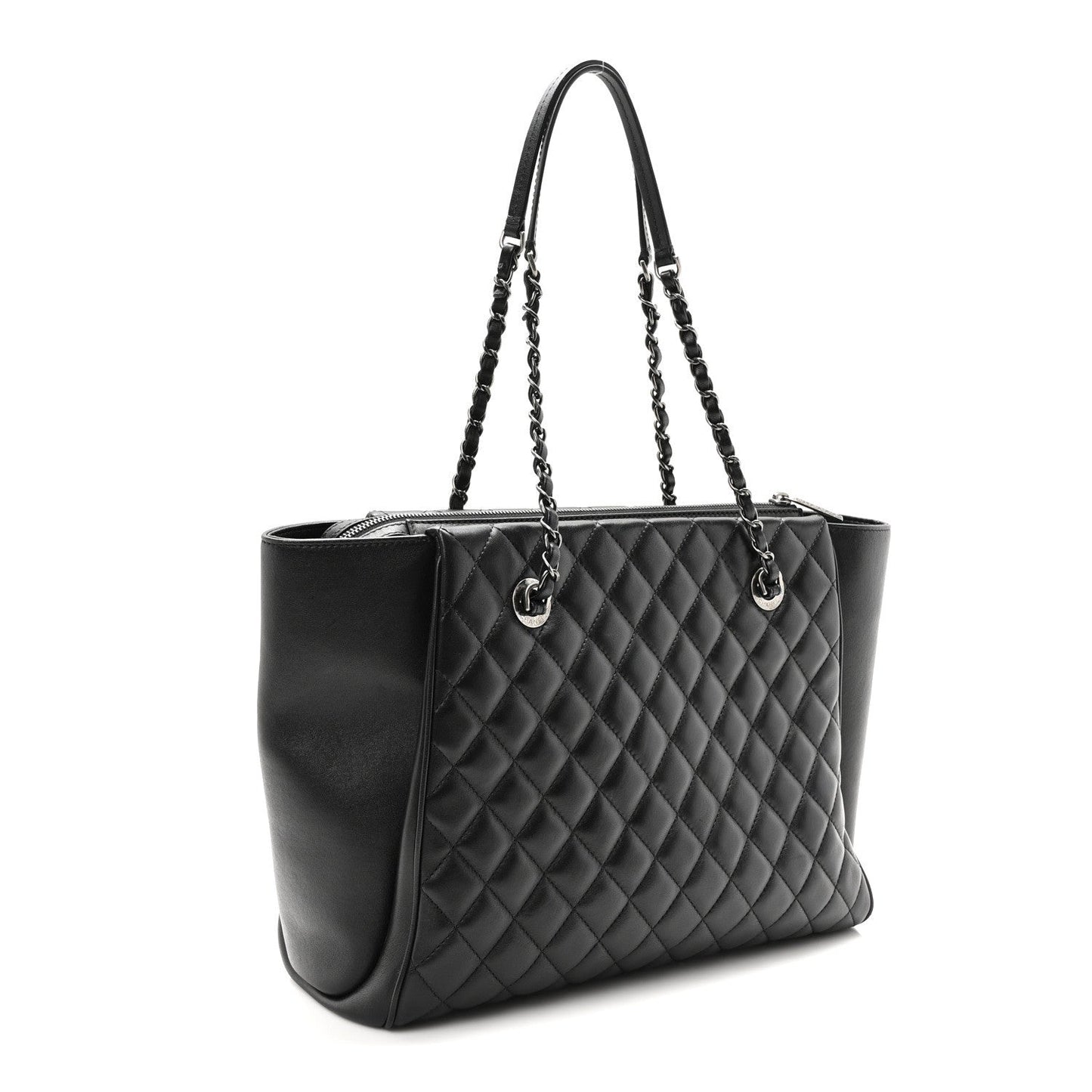 Amelia Lambskin Quilted Shopping Tote Black