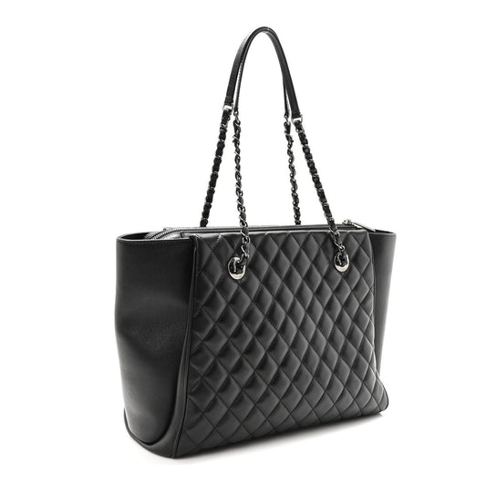 Amelia Lambskin Quilted Shopping Tote Black