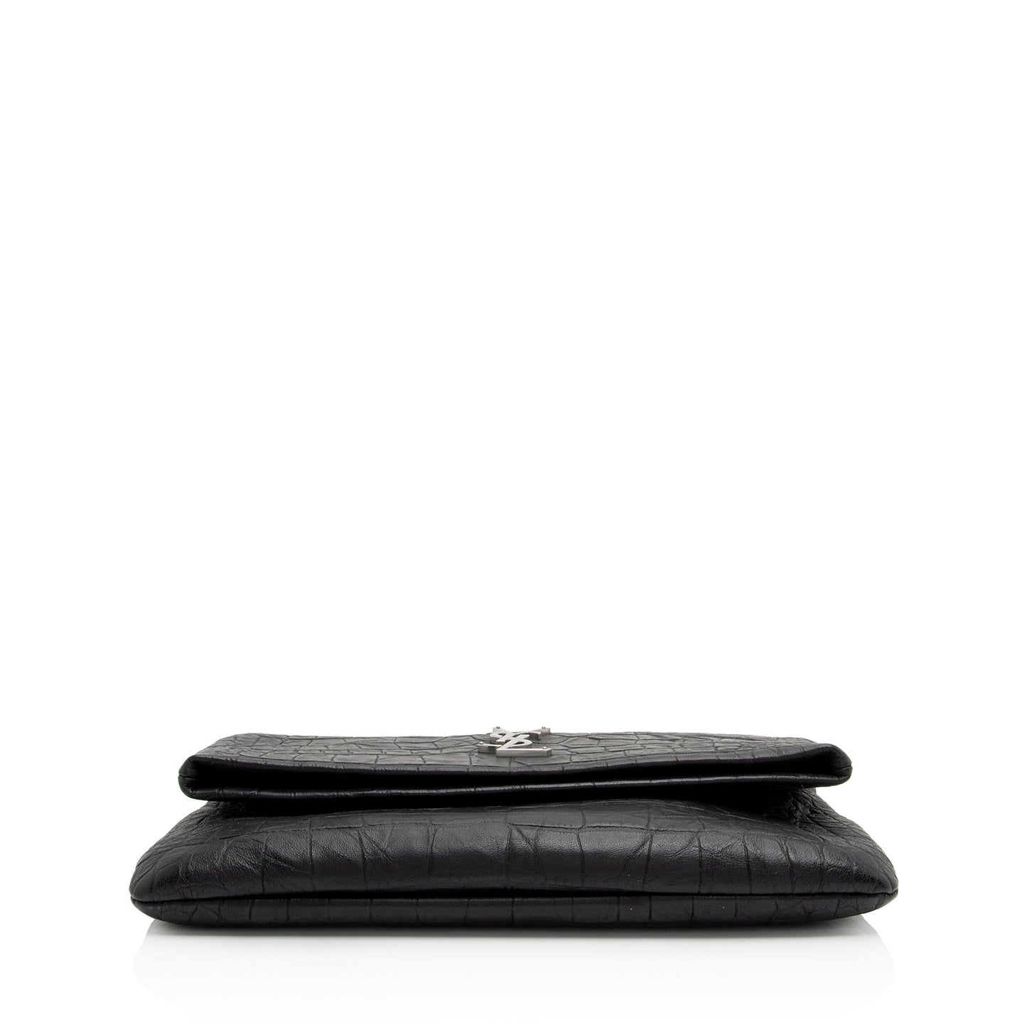 Saint Laurent Croc Embossed Leather West Hollywood Fold Over Clutch