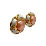 Chanel Peach Synthetic Pearl Leather & Chain Earrings