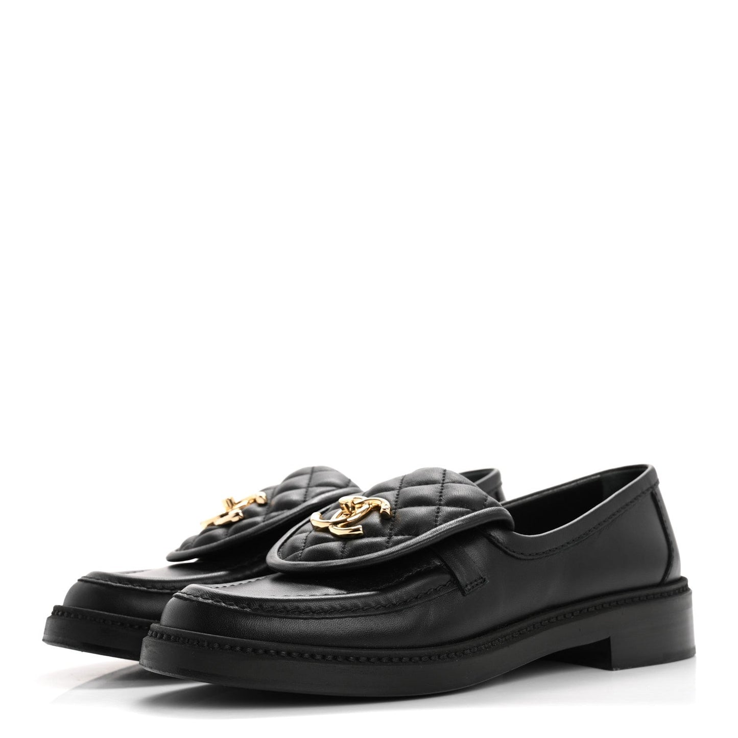 Amelia Lambskin Quilted CC TurnLock Loafers 36 Black