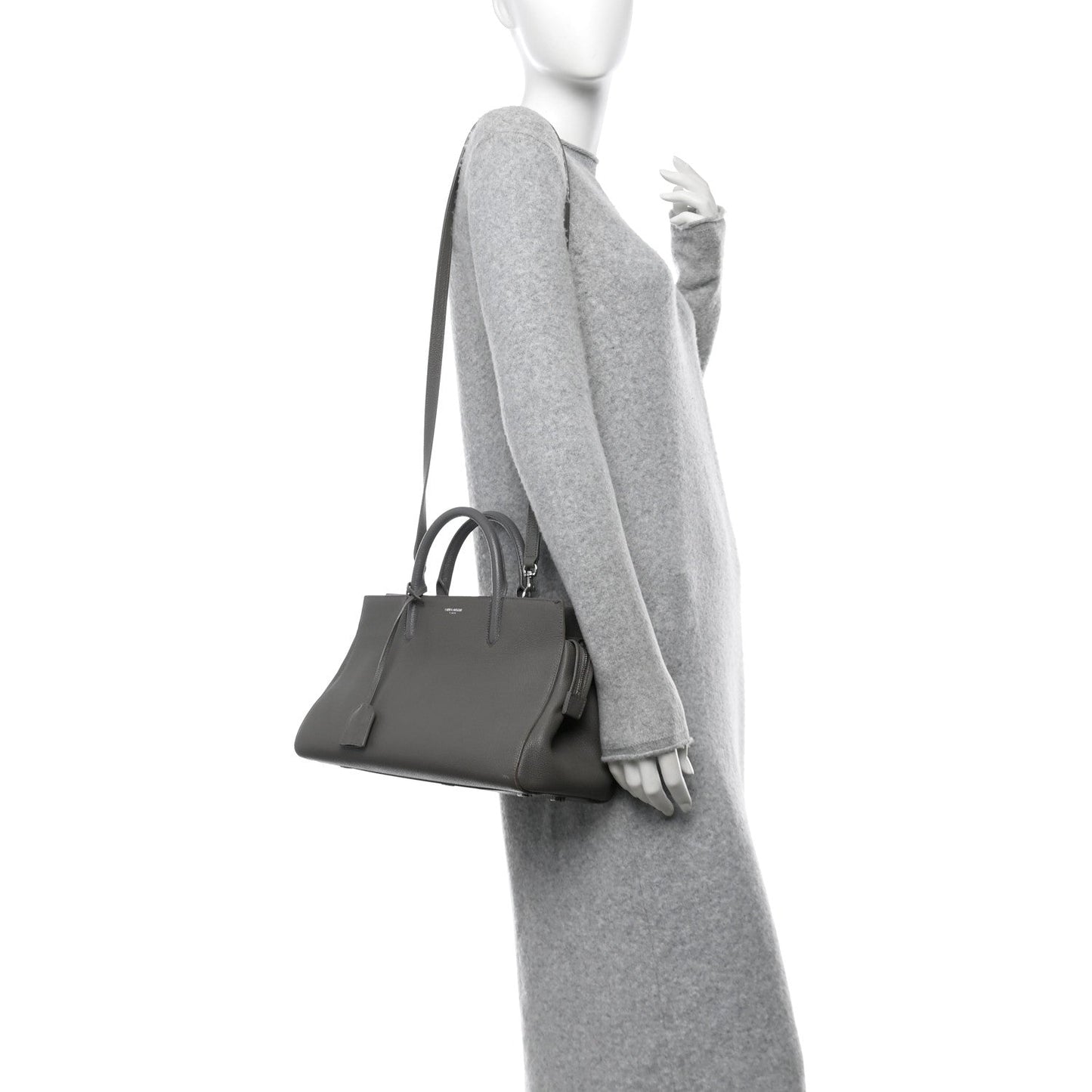 Saint Laurent Grained Calfskin Small Cabas Rive Gauche Fog