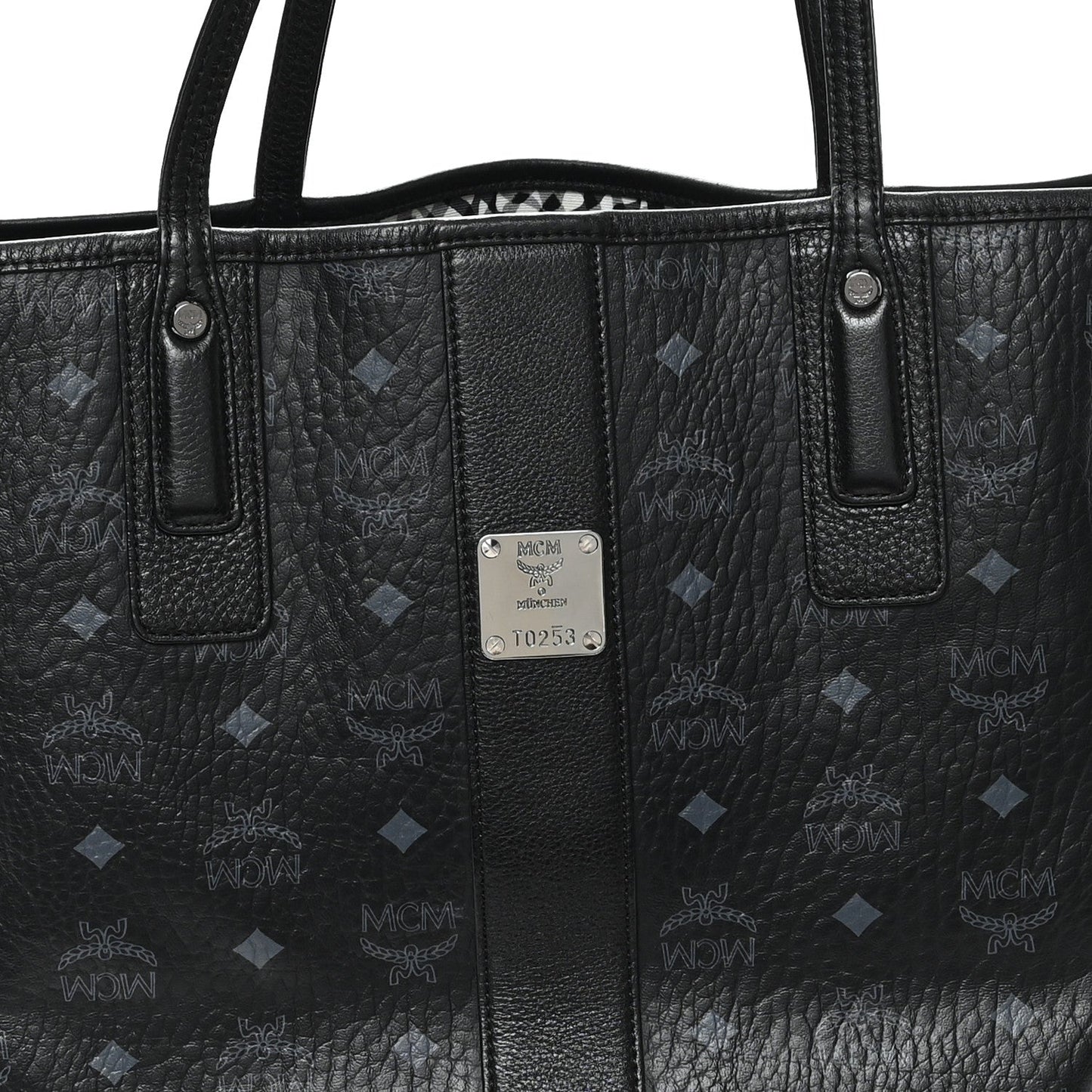 jmb        Grained Calfskin Visetos Medium Liz Reversible Shopper Tote Black
