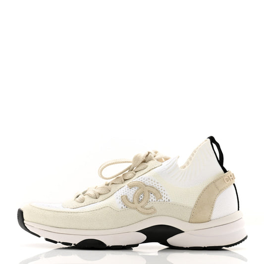 Amelia Mesh Suede Fabric Womens CC Sneakers 36 White Ivory Light Beige