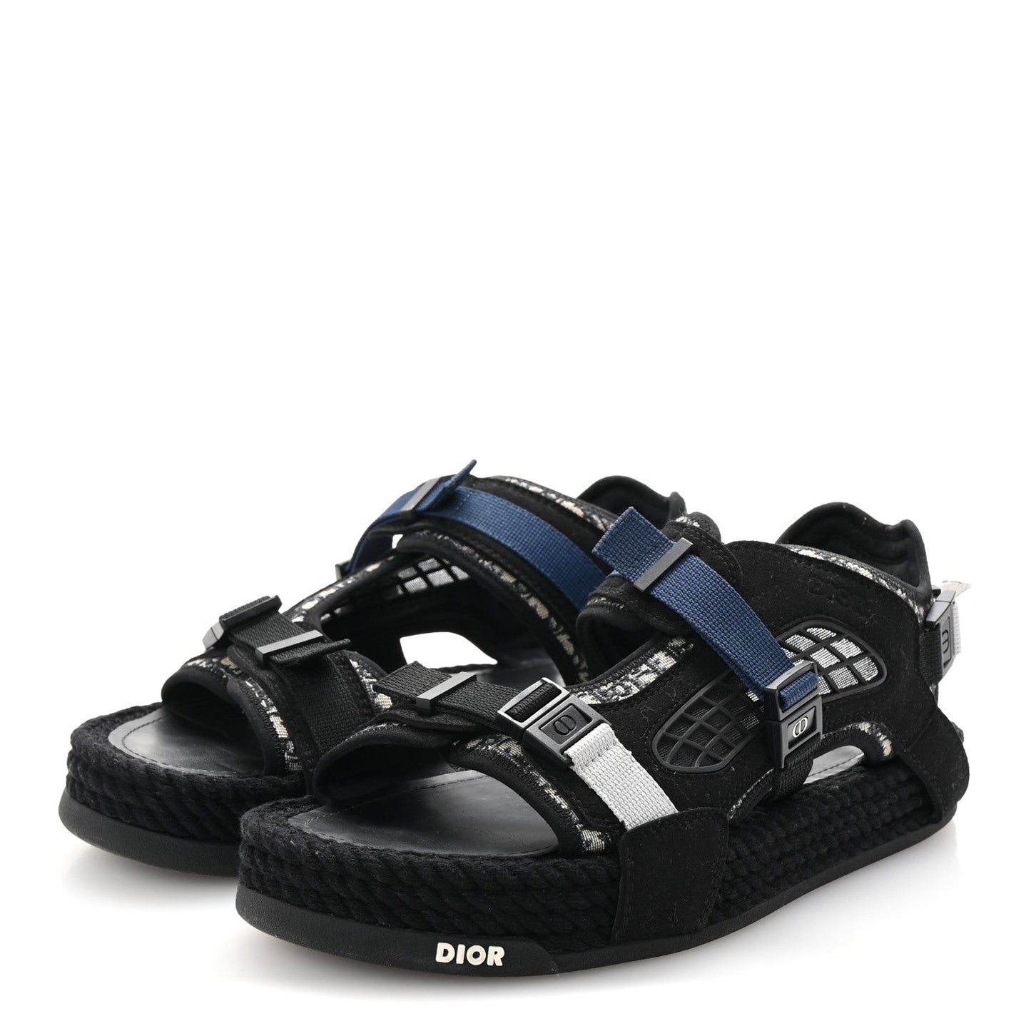 Christian Dior Technical Fabric Oblique Mens Atlas Sandals 44 Black Blue